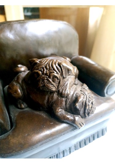 Omeniv Antika Ağır Döküm Köpek Pug Heykel Biblo Figür Damgalı