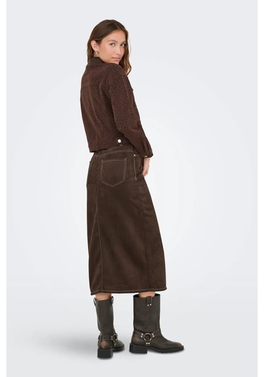 Only Kadın Onlstına Önden Yırtmaçlı Midi Süet Etek 15351259 Kahverengi Kahverengi