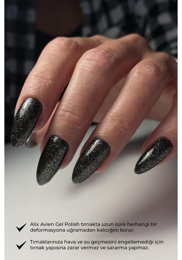 Alix Avien Gold Işıltılı Siyah Kalıcı Oje 108-yoğun Renk Veren Jel Oje 12 Ml-nail Uv Gel Polish 108