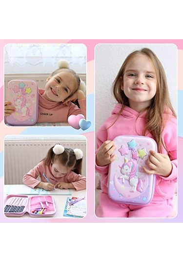 Unicorn Kabartmalı Çok Bölmeli Kalemlik 21 X 16 X 5 Cm Pembe 2025 Pembe