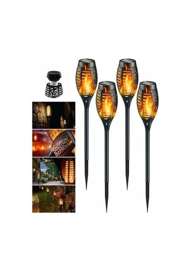 Ebitda 4 Adet Su Geçirmez Güneş Enerjili Alev Işıkları, 12 Led, Bahçe Dekorasyonu İçin Meşale Işıkları