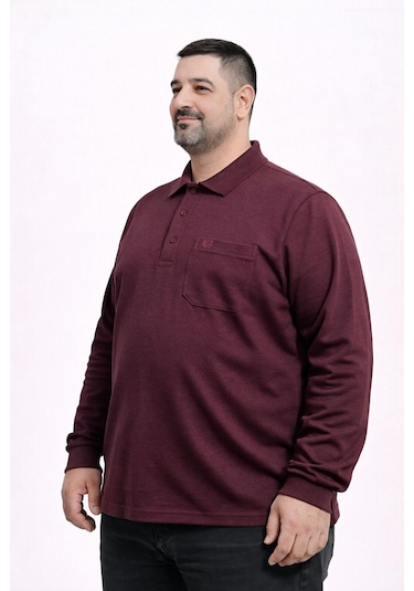 Classics Men Simenti Büyük Beden Erkek Polo Yaka Sweatshirt - 7565 Bordo