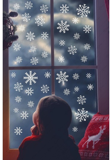 Msdesign Tüm Yüzeylere Uygun Yeni Yıl Kış Temalı Kar Taneleri Sticker Seti