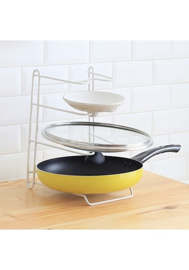 Beyaz Demir Mutfak Organizer - Tencere Kapağı, Dilim Tahtası Ve Tencere Tutucu - 30x17x21.5cm Depolama Rafı Beyaz Beyaz