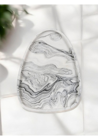 El Yapımı Çok Amaçlı Beton Sunum Servis Tepsisi 26 Cm Dekoratif Sunumluk Orgaziner Takılık Gri