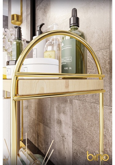 Bino Mutfak Rafı Masaüstü Düzenleyici Organizer Mutfak Banyo Dolabı 2 Katlı Raf Oval Raf Kitaplık Altın