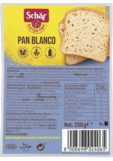 Schar Pan Blanco Glutensiz Ekmek 8 x 250 G