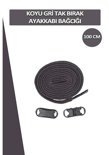Elastik Koyu Gri Akıllı Bağcık Tak Bırak Ayakkabı Bağcığı 100cm Koyu Gri
