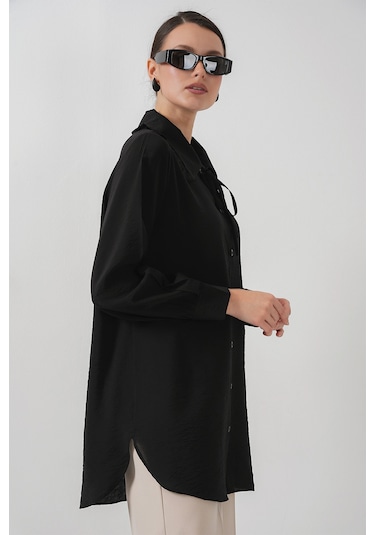 Bigdart Fırfırlı Uzun Gömlek Tunik 5952 - Siyah