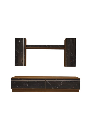 Decoraktiv Eko 5db Mdf Std Tv Ünitesi Tv Sehpası Ceviz - Siyah Mermer