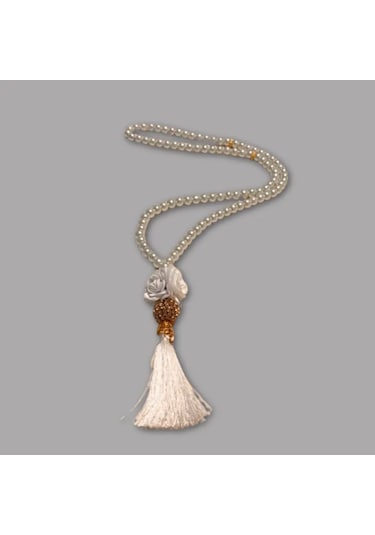 Uretti - Gül 4612 - El Yapımı Püsküllü İnci Tesbih 99'lu - Beyaz