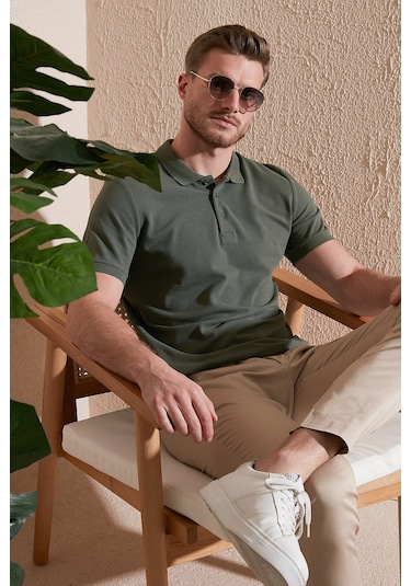 Buratti Pamuklu Regular Fit Düğmeli Erkek Polo Yaka T Shirt 5902127 Haki