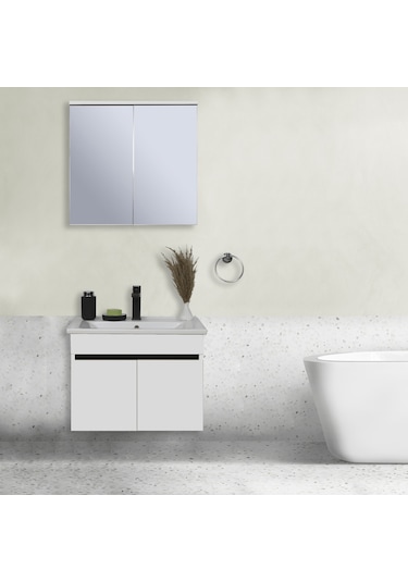 Sözcan Mobilya Yıldız Takım Asma Alt + Aynalı Üst + Lavabo Beyaz 80 CM