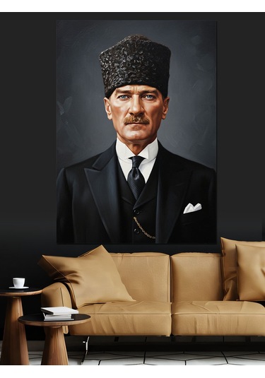 Ciddi Atatürk Portresi Tablosu Dekoratif Kanvas - Mdf Ahşap Tablo