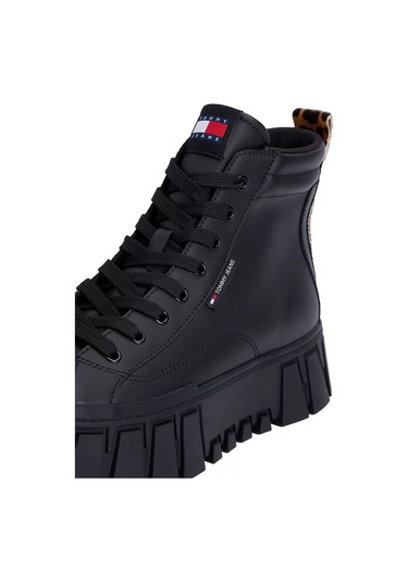 Kadın Leopar Detaylı Platform Tabanlı Bilekli Sneaker - Siyah Triple Black