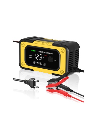 Geeksen Foxsur 12v/6a Akıllı Şarj Cihazı - Motosiklet Ve Araba Aküleri İçin Otomatik Durdurma Özellikli Sarı Şarj Aleti