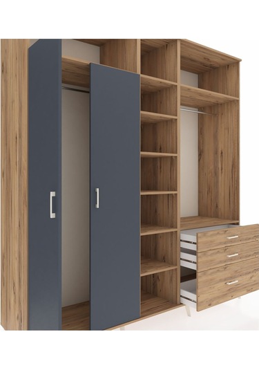 Kronos Dolap 9 Raflı 3 Çekmeceli 2 Askılı 220x59x243 Çam-antrasit/çam Antrasıt/atlas Çam