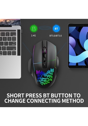 Novahub Kablosuz Şarjlı 3 Modlu Fare - Bt5.0/3.0/2.4g, Dpı 800/1200/1600, Sessiz Tuşlar, Nefes Işığı 001