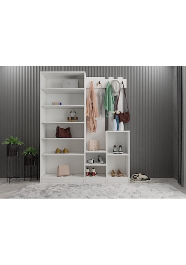 Moon Portmanto Vestiyer Ayakkabılık Beyaz 160 cm  -Ücretsiz Kurul