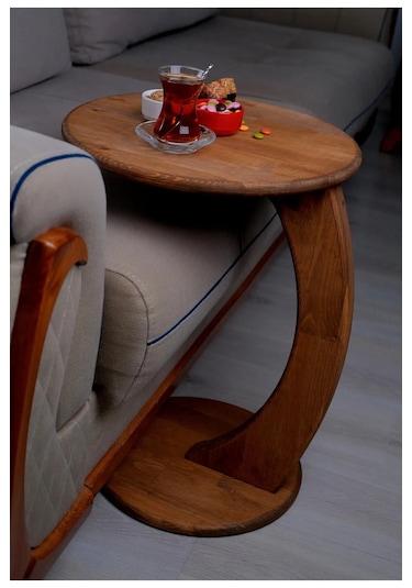 Doğal Ahşap C Sehpa Koltuk Sehpası Yan Sehpa Zigon Sehpa Servis S