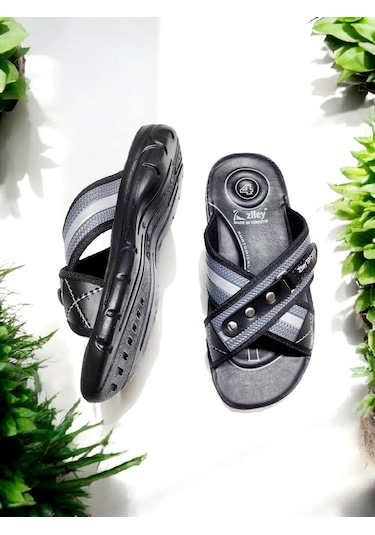 Ortopedik 4 Nokta Yumuşak Taban Ev Ve Dışarı Terliği Gri - Siyah
