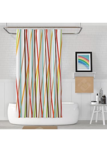 Şerit Desenli Banyo Perdesi 180x200 CM Tek Kanat Duş Perdesi Çok Renkli