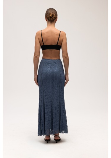 Veylia Uzun İndigo Dantel Etek İndigo