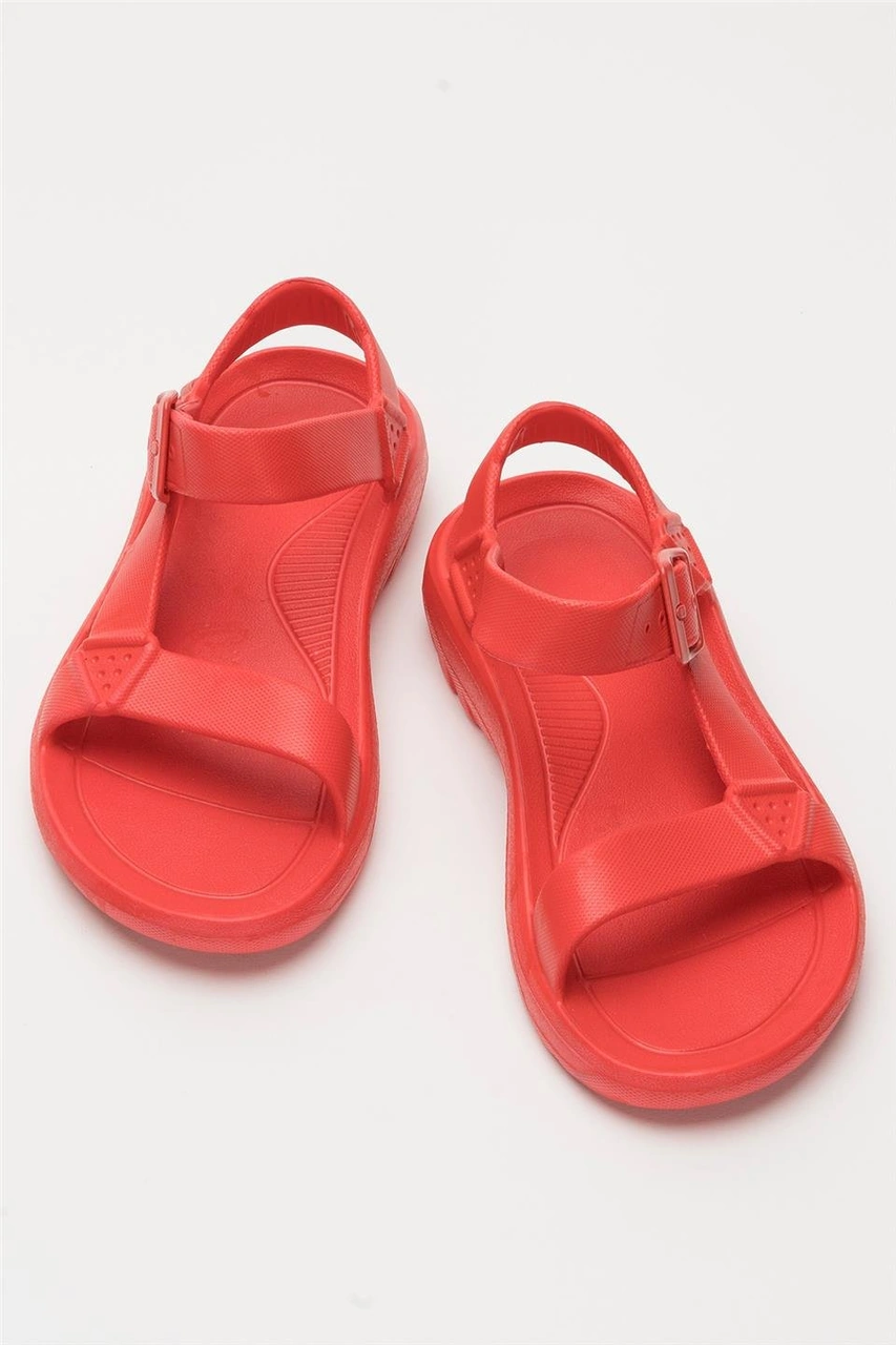 Unisex Eva Spor Kaymaz Yürüyüş Sandaleti Kırmızı Kırmızı