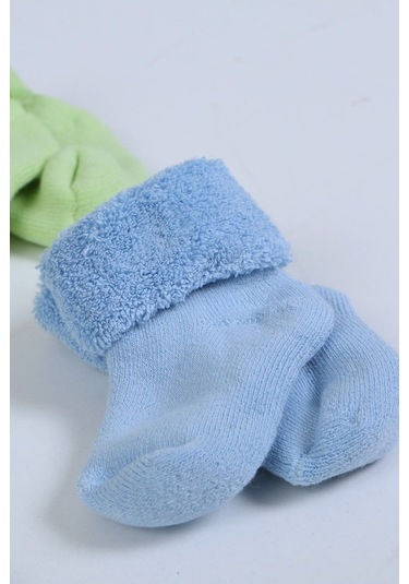 %100 Pamuklu 6'lı Yenidoğan Havlu Kışlık Bebek Çorap Mavi