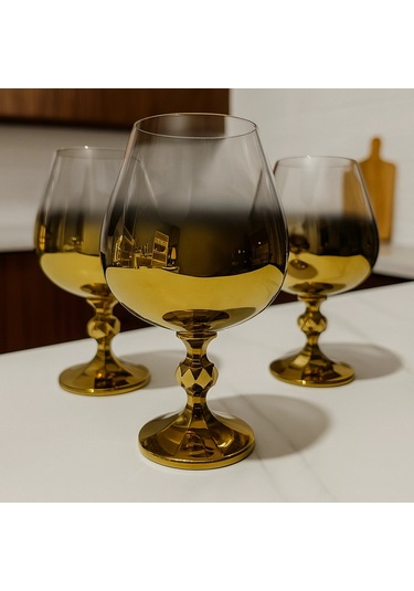 Gold Gümüş Eskitme 6 Lı Lüx Konyak Kadehi 17x8 Gold