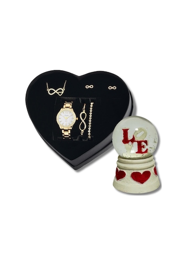 Forentina Altın Kaplama Sonsuzluk Kolye Bileklik Küpe Saat - Kar Küresi Hediye Set Ps3222 Çok Renkli