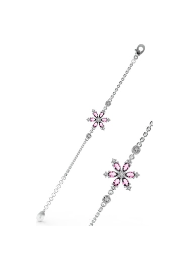 925 Ayar Pembe Taşlı Rodyum Lotus Çiçeği Gümüş Bileklik Rb10061 Gümüş