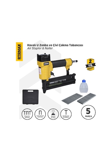 Rtrmax RTM0124 Havalı U Zımba ve Çivi Çakma Tabancası 10-50 / 16-40 Çantalı