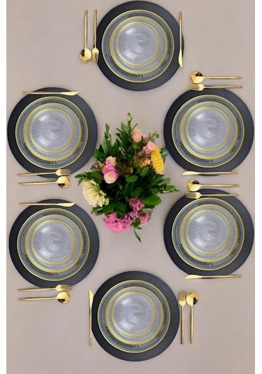 Digithome Rexy 24 Parça 6 Kişilik Cam Yemek Takımı Altın Rim Akc1005 C320.045