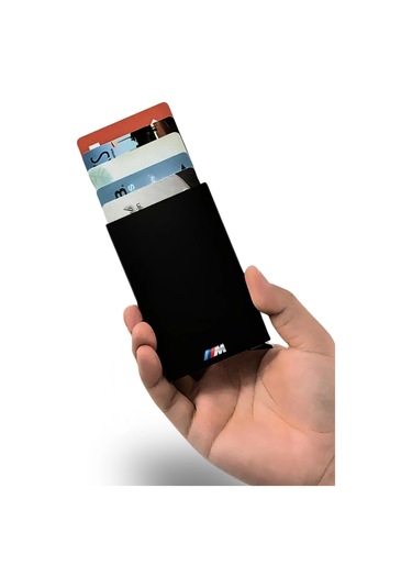 Bmw M3 Logolu Otomatik Mekanizmalı Kredi Kartlık Alüminyum Rfıd Koruma Sistemli Mat Siyah Siyah