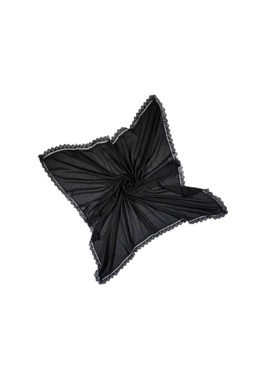 Mim Eşarp - Enba Pamuklu İğne Oyalı Namaz Ve Mevlüt Örtüsü 110x110 Cm - Siyah, 110x110 Cm