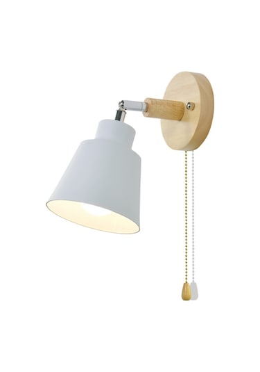 Moveevo Beyaz Ahşap Perde Anahtarlı Duvar Lambası - Kuzey Avrupa Stili - Oturma Odası/mutfak Dekorasyonu - 10cm Taban - E27 Kaynak Hariç Diğer