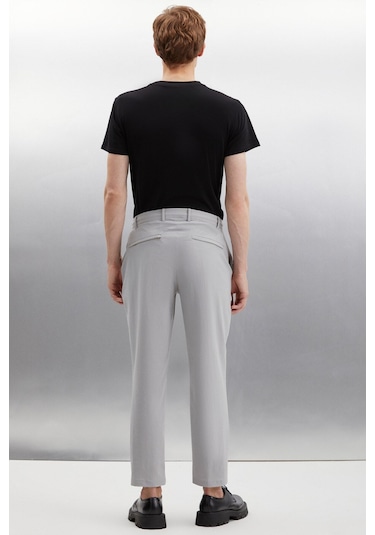 GRIMELANGE Vassel Erkek 360 Derece Esneyen Teknik Kumaşlı Fermuarlı Kordonlu Boru Paça Gri Pantolon Gri