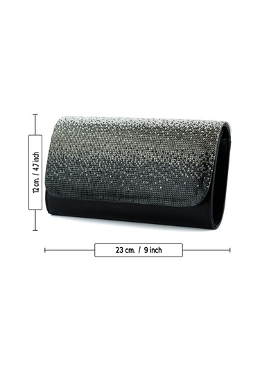 Erkan Saçmacı Siyah Degrade Kristal Taşlı Zincir Askılı Manyetik Kapaklı Abiye El Çantası Siyah