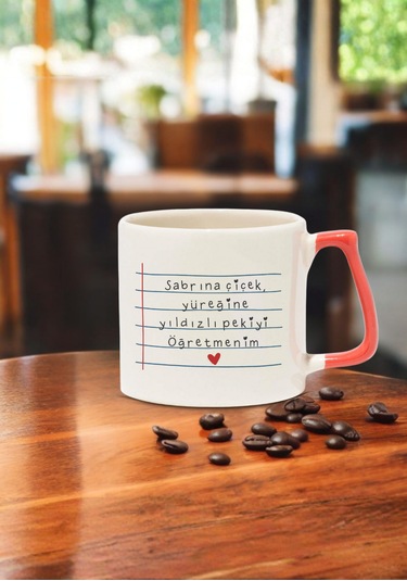 Öğretmenler Günü Kişiye Özel Renkli Kulplu Öğretmen Kupası Pembe