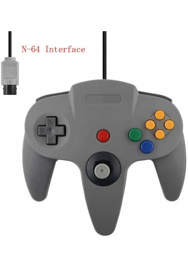 Gri n64 Denetleyici Joystick Gamepad Uzun Kablolu Nintendo 64