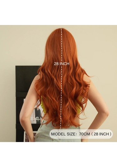 Yeni Turuncu Peruk Patlama Uzun Kıvırcık Saç Düz Patlama Diğer