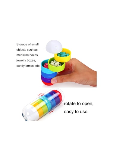 Sones Taşınabilir Silindirik Döner 7 Bölmeli Bağımsız Plastik Seyahat Hap Kutusu Gösterildiği Gibi