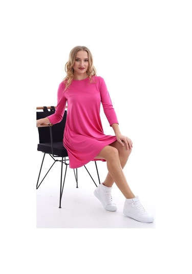 Self Clothing Kadın Bisiklet Yaka Pembe Elbise Pembe