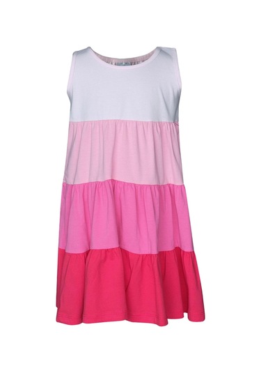 Lovetti Açık Pembe-Fuşya Kız Çocuk Renkli Kat Kat Büzgülü Askılı Elbise 9583W092 Pembe - Fuşya