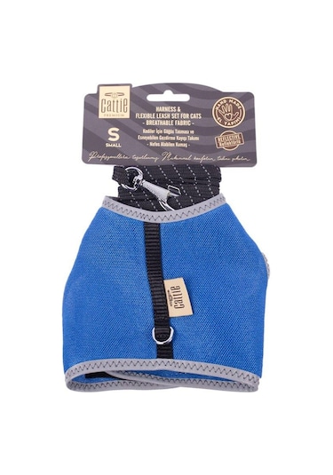 Cattie Havalı Dokuma Kedi Göğüs & Gezdirme Takımı Royalmavi Small 1x20-30 Cm