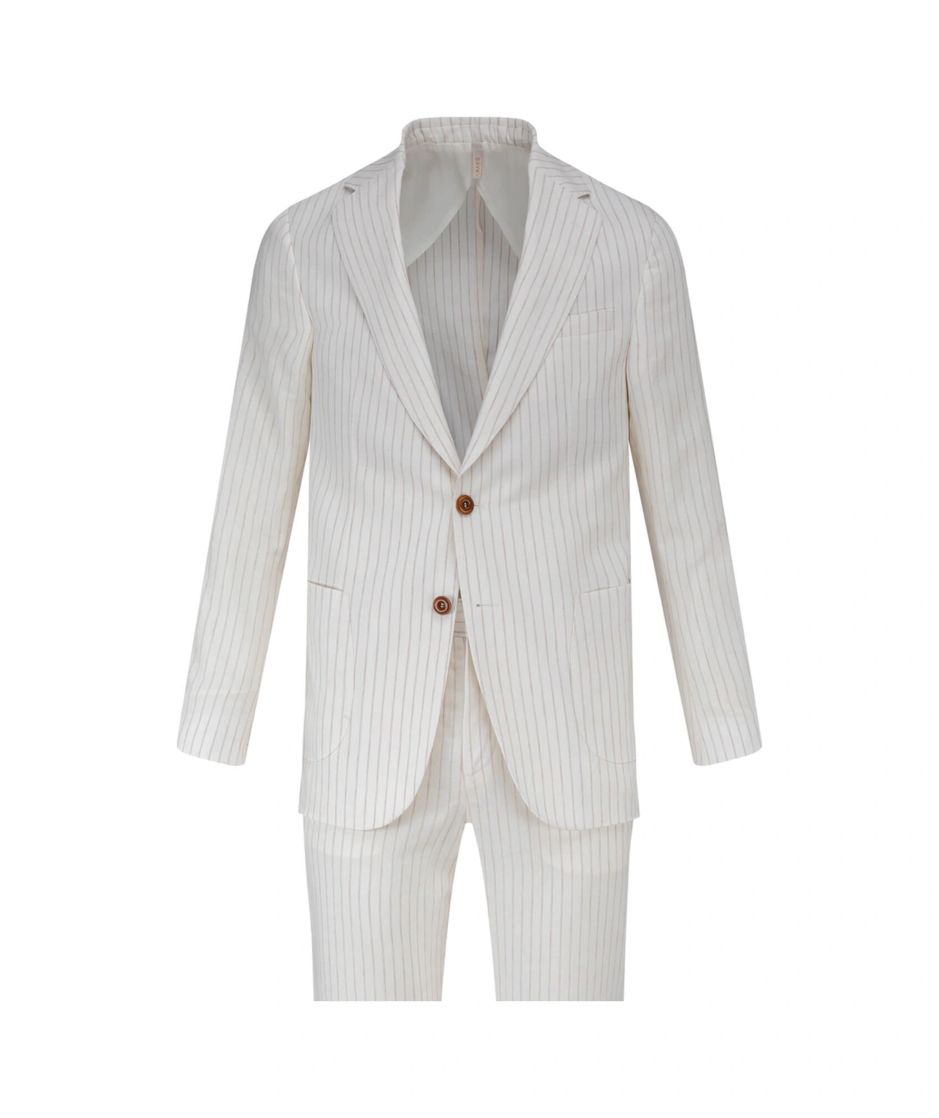 Ekru Comfort Fit Çizgili Mono Yaka Keten Takım Elbise Ekru