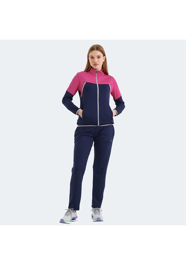 Slazenger ROCKSTAR Kadın Fermuarlı Dik Yaka Cepli Lacivert Eşofman Takımı