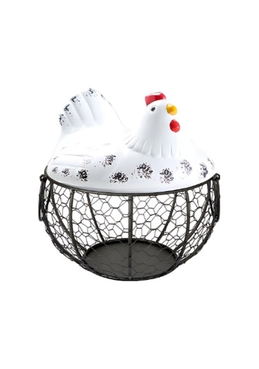 Beyaz Metal Yumurta Saklama Sepeti - Dekoratif Ve Kullanışlı Mutfak Organizasyonu Beyaz - Siyah Beyaz - Siyah