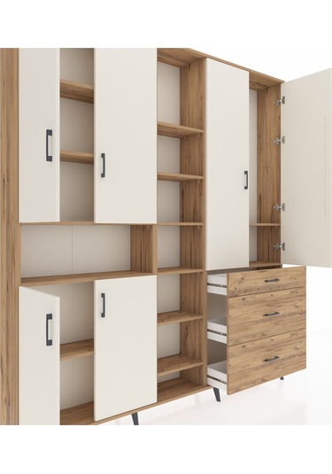 Arges Dolap 13 Raflı 3 Çekmeceli 6 Kapaklı 220x30x243 Çam-aytaşı/çam Aytası/atlas Çam